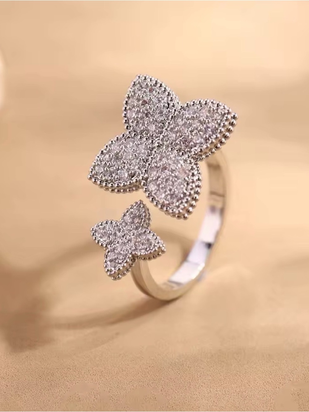 Adjustable Pavรฉ Clover Ring | Sparkly Statement | Silver Tone - Picture 9 of 11